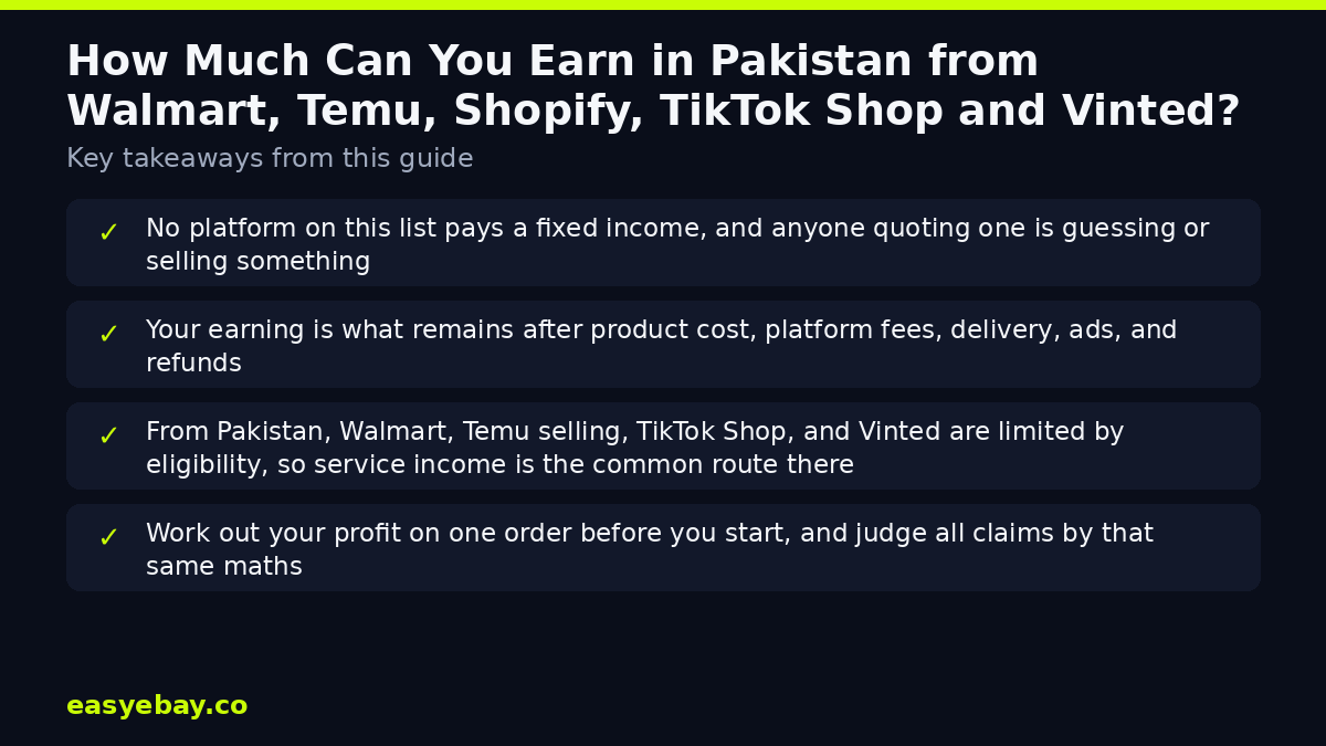 Infographic: How Much Can You Earn in Pakistan from Walmart, Temu, Shopify, TikTok Shop and Vinted? key takeaways