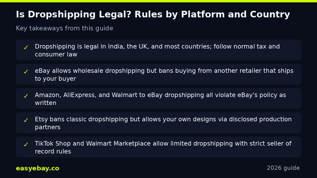 Infographic: Is Dropshipping Legal? Rules by Platform and Country key takeaways
